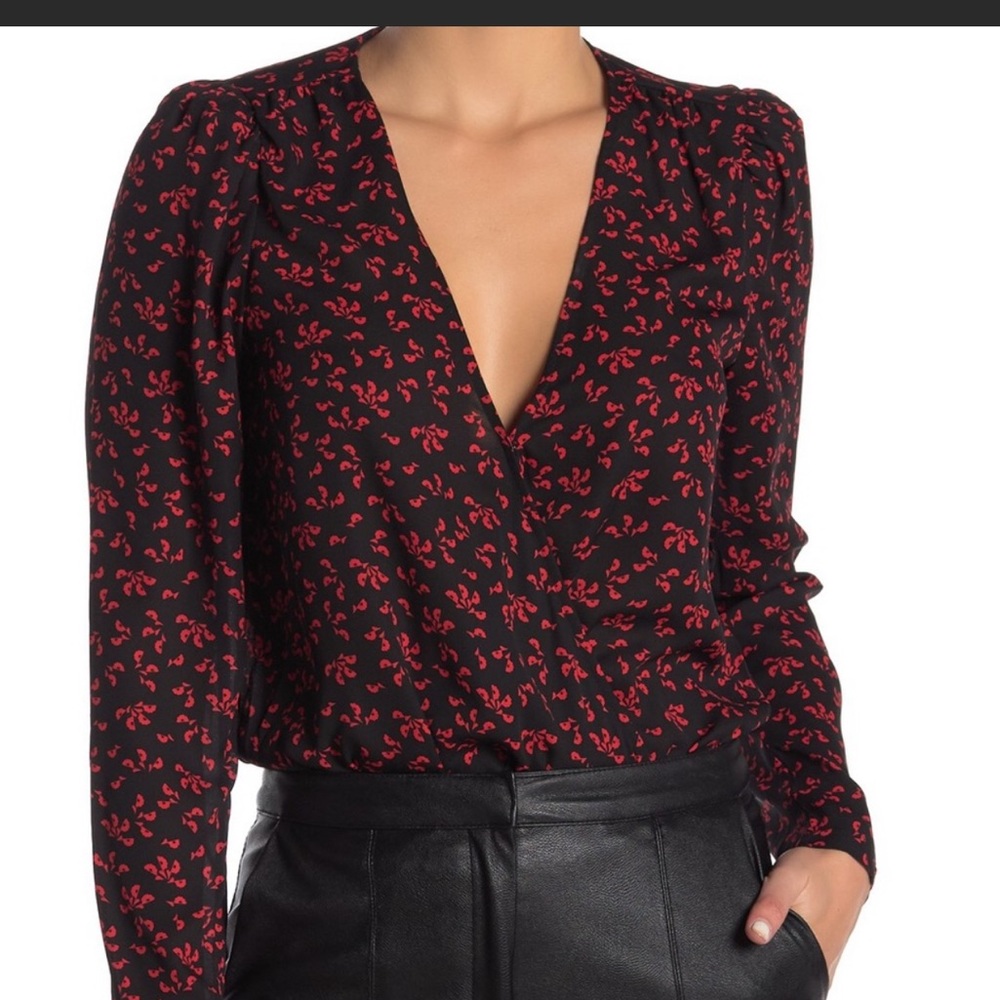 Lush red and black wrap body suit